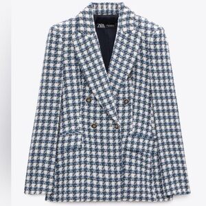 Zara Textured Double Breasted Blazer
Houndstooth Blue and White
